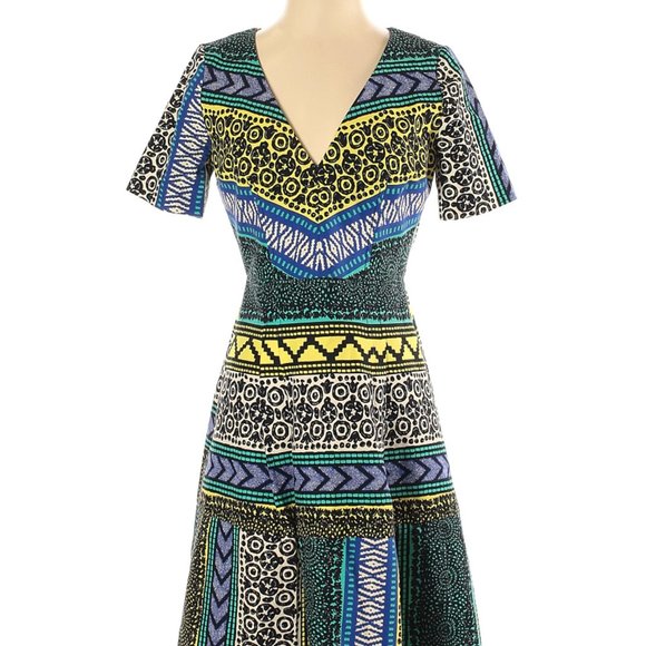 Plenty By Tracy Reese Dress Yellow Tan Black SSleeve Embroider Sz 4 #499 - Picture 1 of 4